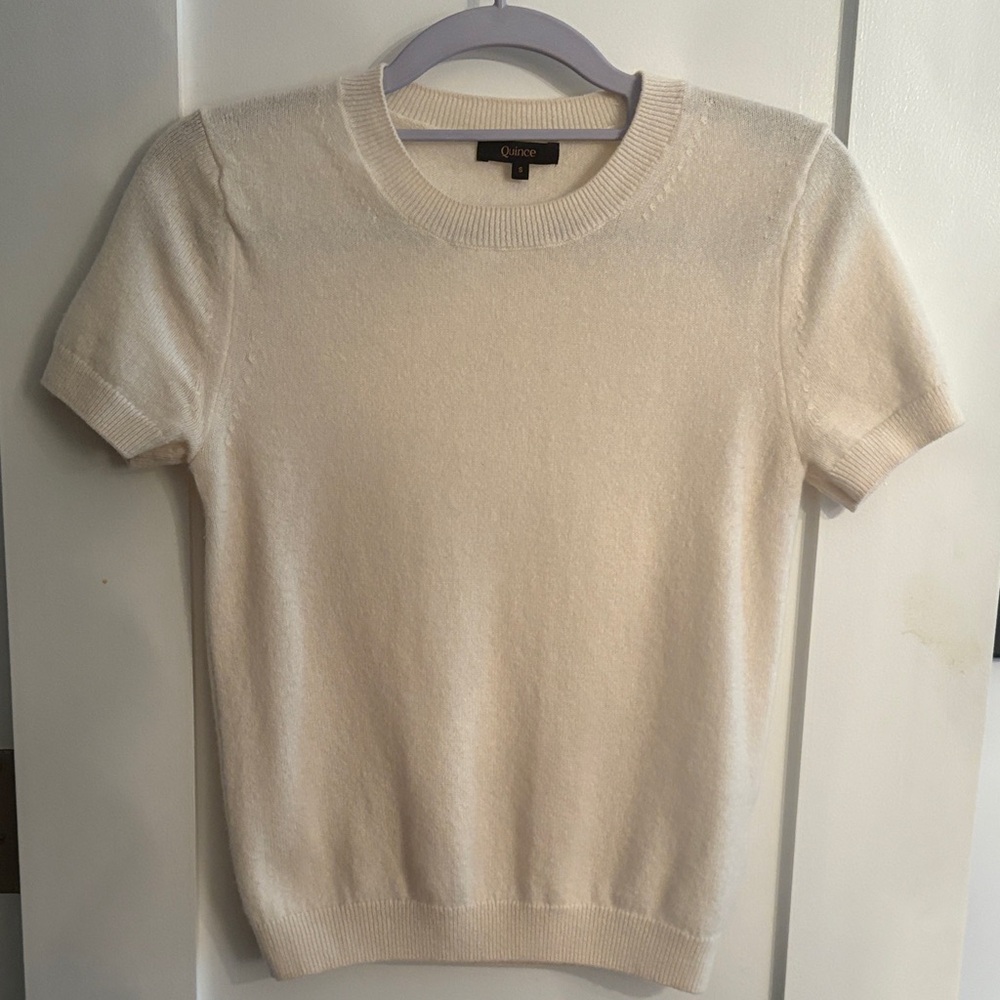 Quince Cashmere White Short Sleeve Top